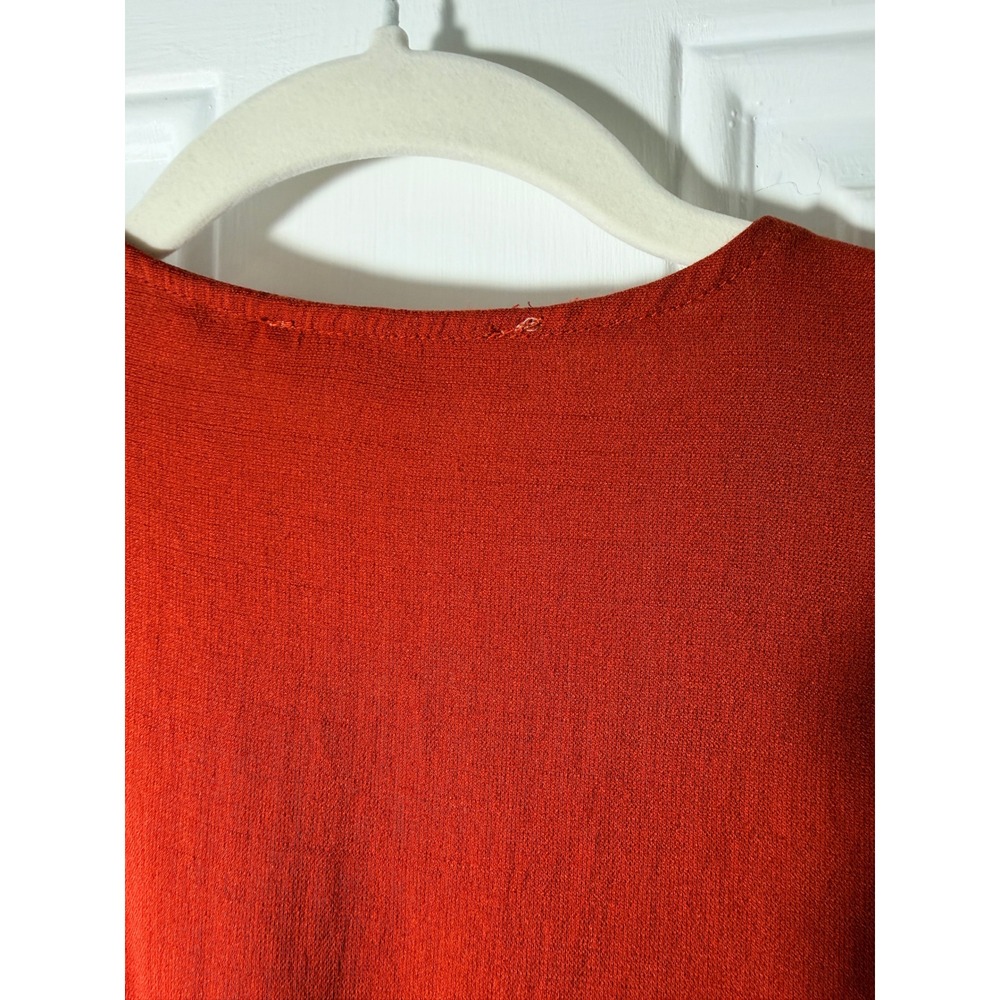 Timing Rust Red Twist Front Crop Top Medium V-Neck Linen Blend Short Sleeve - Picture 9 of 16